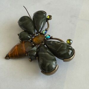Vintage Butterfly Brooch with Green bakelite and glass